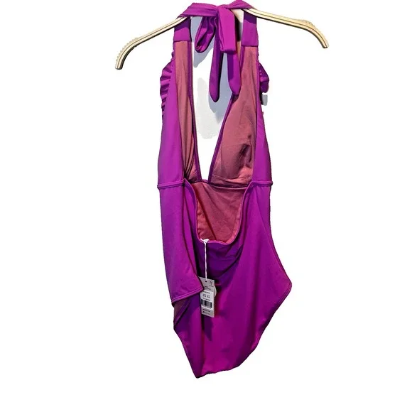 Boden Ithaca Halter Swimsuit Swim One Piece Women US 12 New Pink Ruffle Vibrant - Picture 8 of 10